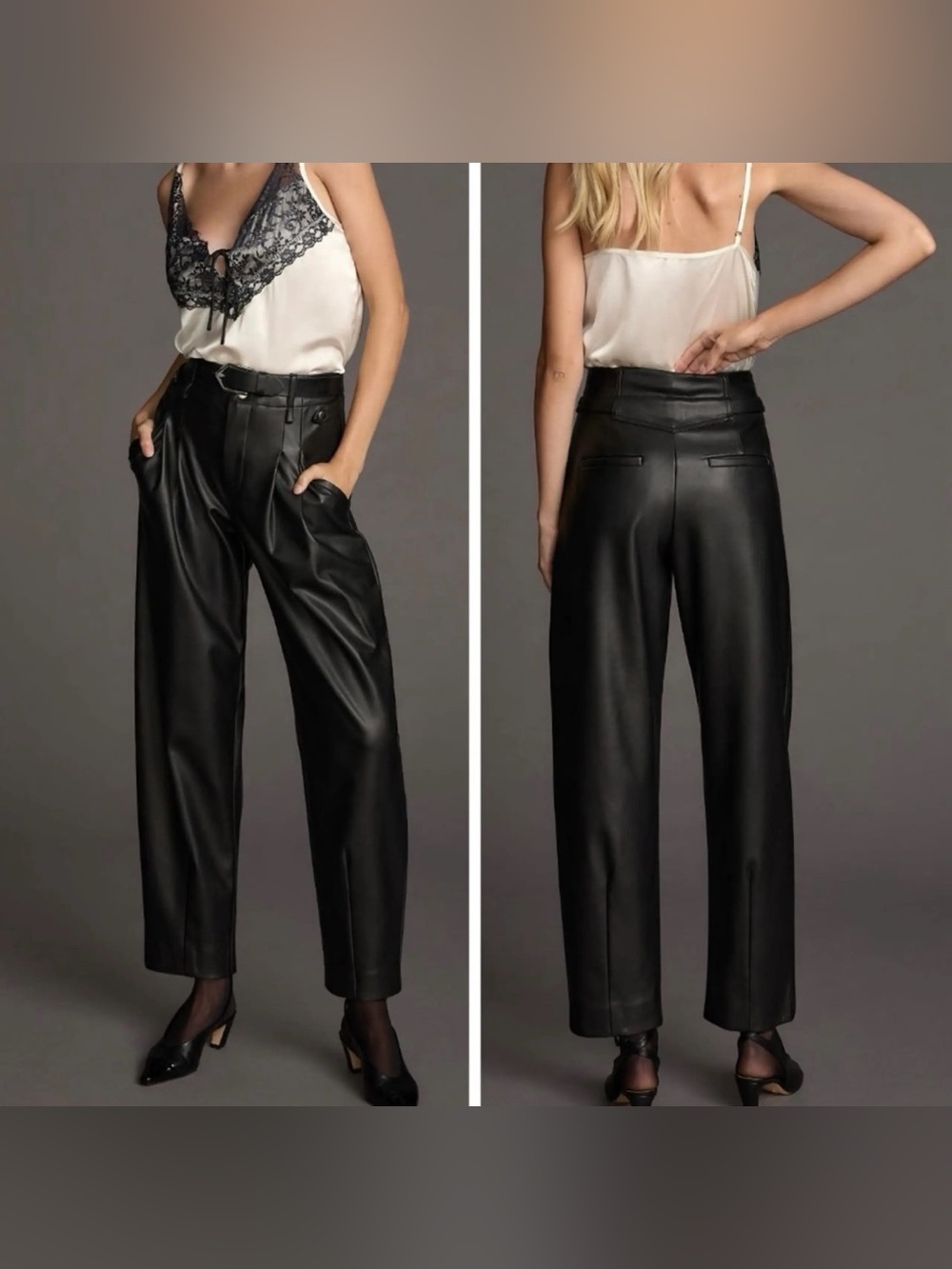 Maeve by Anthropologie Faux Leather Pleated Taper Pants Black Women’s SZ 8P